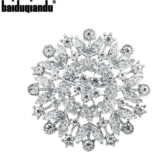 Baiduqiandu Brand Clear Crystal Rhinestones Large Round Flower Brooch Wedding Bouquets Decorated Jewelry