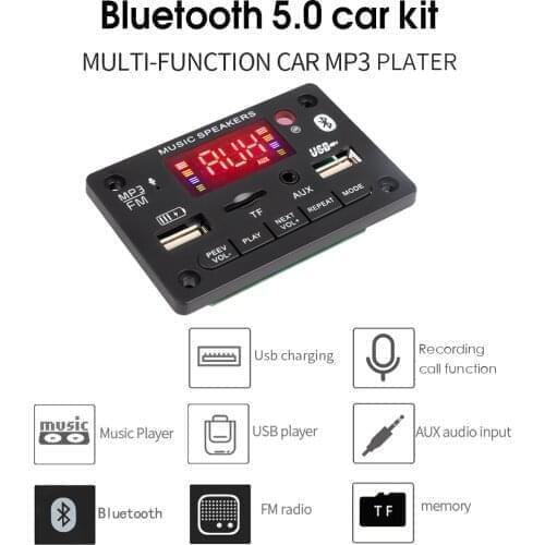 Big Color Screen 5V 12V WMA MP3 Decoder Board Wireless Bluetooth5.0 Recording Audio Module USB TF Radio with 5V 2A charging port