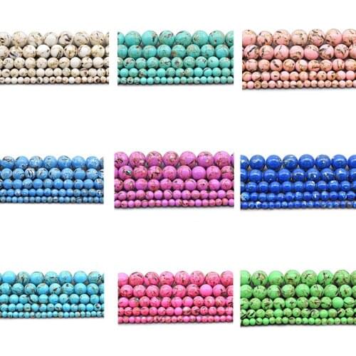 Natural Stone Beads For Bracelets Jewelry Making DIY Blue White pink green Turquoises Loose Beads 15" Strand 4 6 8 10 12 MM