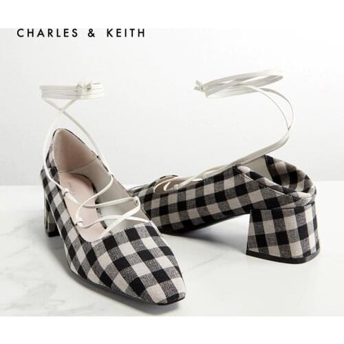 CHARLES&KEITH New Arrival for Spring 2021CK1-60361320-AWomens fashion shoes check pattern lace-up square toe shoes