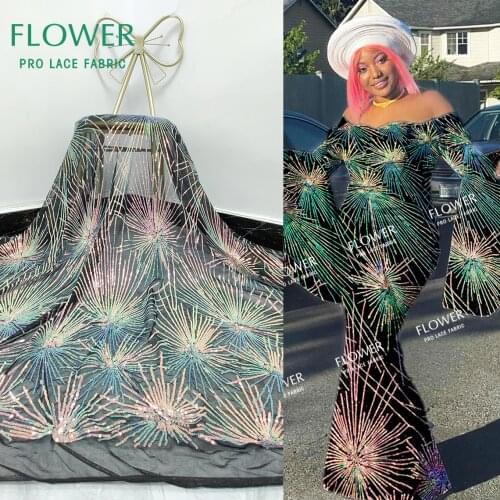 Black Senegal French Sequins Mesh Net Lace Fabric Noble Embroidered Seuqined Tulle Bride Or Bridesmaid Material For Wedding