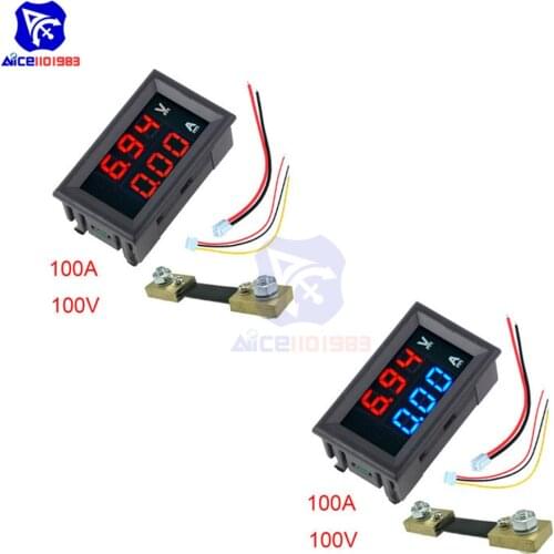 Mini Digital Voltmeter Ammeter 0.56" Panel Dual LED 3 Bit Display DC 100V 100A Voltage Current Meter Tester with 100A 75mV Shunt
