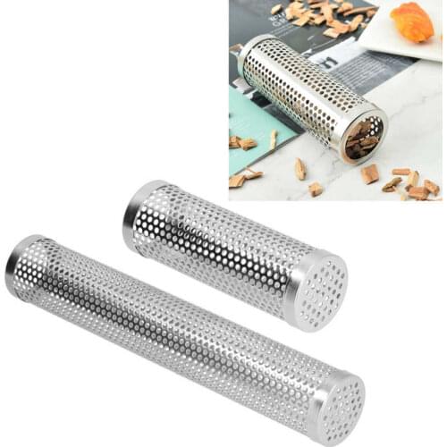 Smoker Box Cylindrical Detachable Large Capacity Fruit Wood BBQ Pellet Smoker Tube for Outdoor Camping Cleaning Brushes