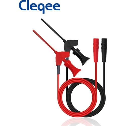 Cleqee P1511B 2PCS SMD IC Test Hook Clip Test Probe Internal Spring Silicone Cable 26AWG with 2mm Socket for Multimeter