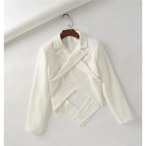 Design Sense Jacket Strap Design Short Small Suit Womens Spring Fashion Slim and Thin Solid Color Suit Star with The Same Top