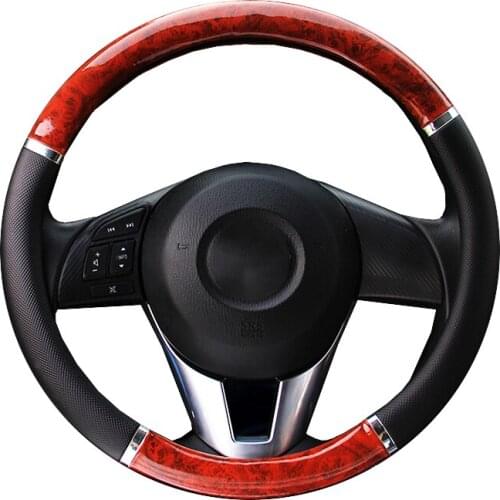 For Mazda CX-3 CX-4 CX-5 CX-7 CX-9 Mazda 3 6 MPV Car Steering Wheel Cover With Woodgrain Design Chrome Trim/PU Leather