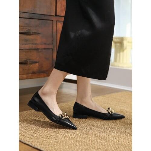 EshtonShero Summer Women Low Heels Shoes Slip-On Loafers Mules Genuine Leather Pointed Toe Fashion Ladies Pumps