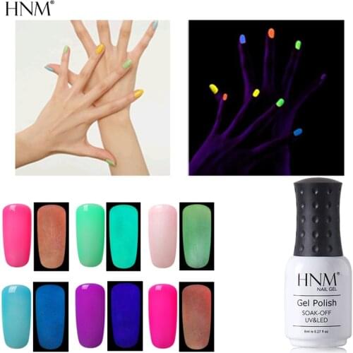 HNM 8ml Night Glow In Dark Nail Gel Polish Fluorescent Luminous Nail Polish Soak Off Lacquer 10 Candy Colors LED UV Lamp Pick 1