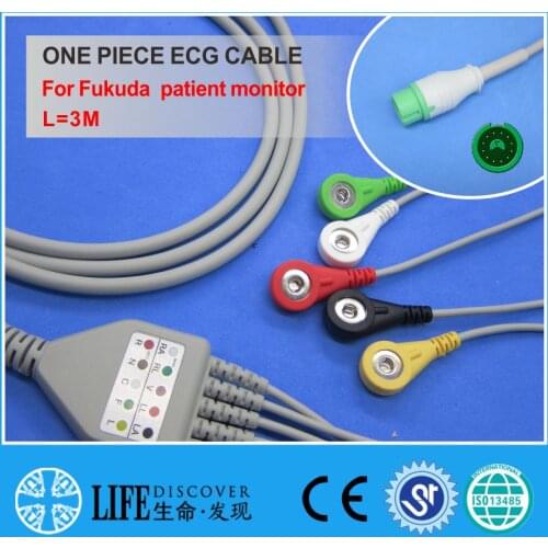 ECG CABLE with 5 leadwires snap for Fukuda patient monitor