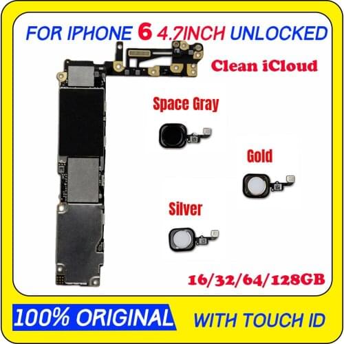 100% Original unlocked for iphone 6 Motherboard With Touch ID/without Touch ID,for iphone 6 Logic boards,16gb / 64gb / 128gb