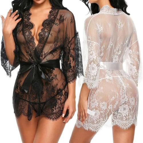 Meihuida Sexy Women Lingerie Lace Ruffles Robe Nightwear Sleepwear See-through Babydoll Underwear Night Dress Erotic Sex Clothes