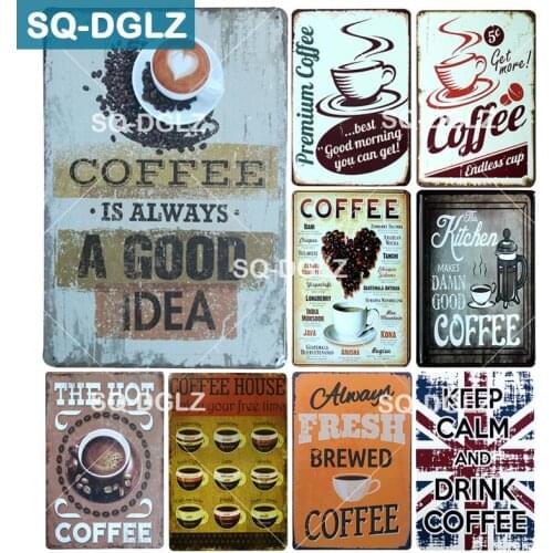 [SQ-DGLZ] Coffee Metal Sign Plaque Metal Vintage Tin Sign Pub Bar Decoration Plate Home Wall Decor Art Poster Metalen Borden