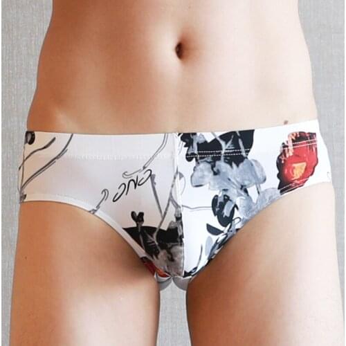 New Style Printed Ice Silk Male Panties Briefs U Convex Sexy Low-rise Underwear Underpants Shorts