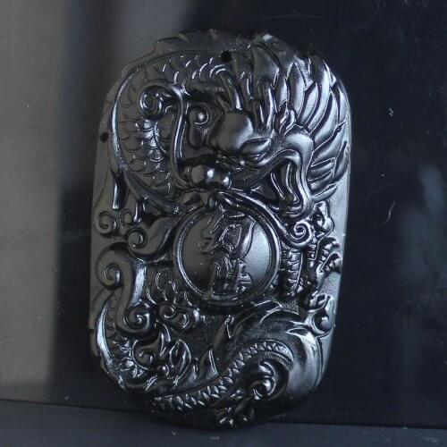 Natural Obsidian crystal dragon Amulet pendant DIY gift for necklace women or men