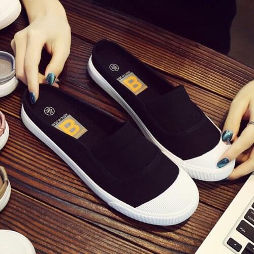Summer New White Female Canvas Slippers Female Students Korean Casual Shoes Flat Lazy No Heel