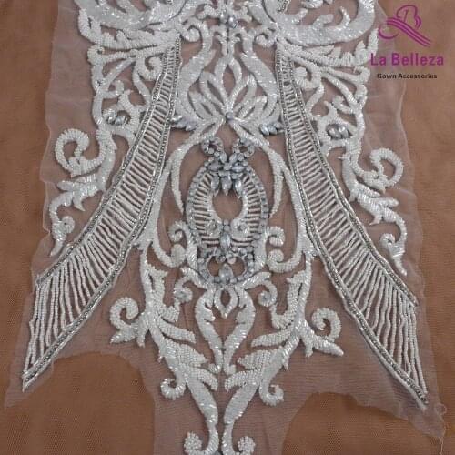 New arrivals 3 colors large pattern with heavy beads applique patch crystal Rhinestone patch wedding dress Accessories 1piece