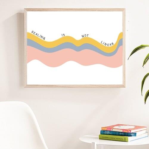 Mental Health Poster Healing Is Not Linear Quote Canvas Painting Therapy Counsellor Psychologist Office Wall Art Prints Decor