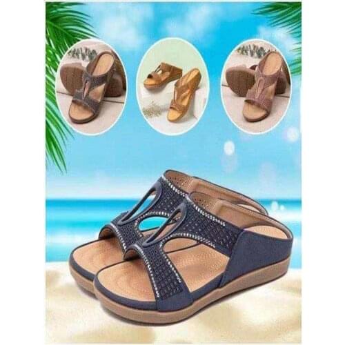 Summer Women Slippers Rome Retro Peep Toe Big Size Low Fretwork Heels Slides Casual Beach Slip Flat Rubber Fabric Female Sandals