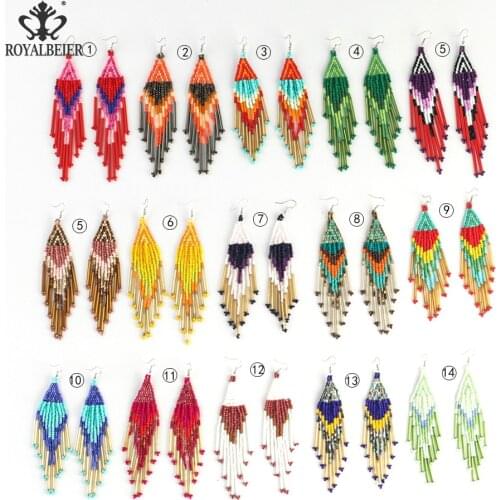 New Fashion Handwoven Colorful Long Tassel Jewelry Vintage Handmade Bohemian Bead Earrings For Women Boho Cute Earring Jewelry