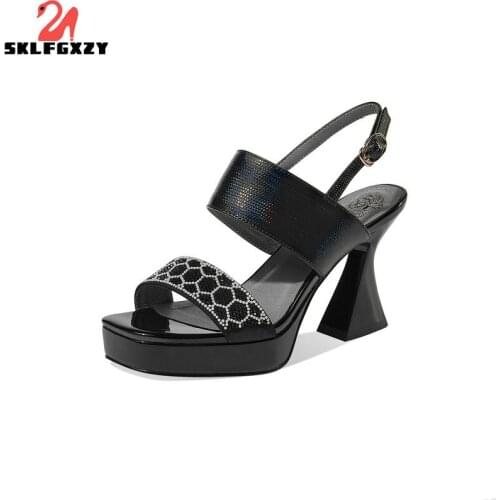 SKLFGXZY Summer New Product Genuine Leather Sandals High Heels Sexy Platform Fashion Womens Shoes Wedding Party 100% Cowhide