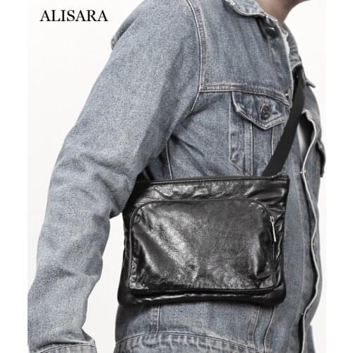 Alisara Male Small Messenger Bag First Layer Cow Leather High Quality Youth Satchels Casual Crossbody Pack Organizer Handbag