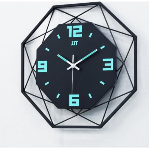 Luminous Geometric Wall Clock Modern Art Silent Yellow Metal Wall Clock Nordic Zegar Scienny Creative Bedroom Home Decor MM60WC