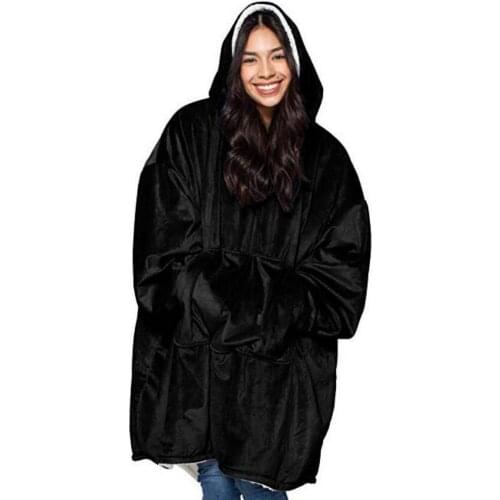 Warm Thick TV Pocket Hooded Blanket Winter Sofa Weighted Blankets Flannel Coral Fleece Unisex Giant Pocket for Beds Travel Home