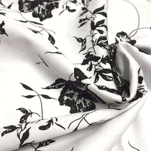 BZ48 100*140cm White Back Black Flower Cotton Fabrics For Women High-density Stretch Poplin Fabrics Vintage European Fabrics