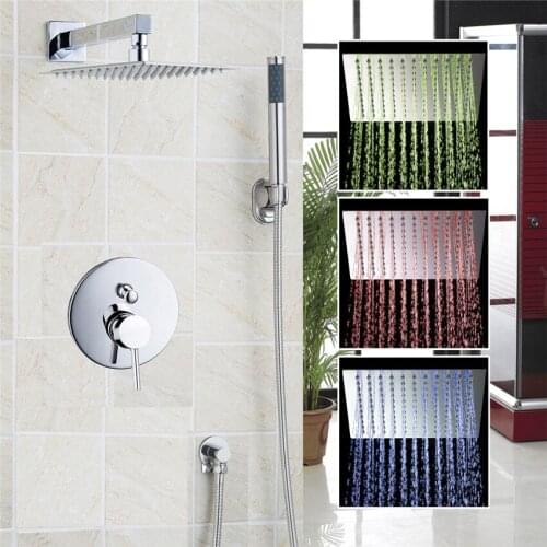 Torayvino Shower Set 3 Colors LED Luxury Square Rain 16" Shower Head-Sprayer with 400MM Shower wall pipe shower-set