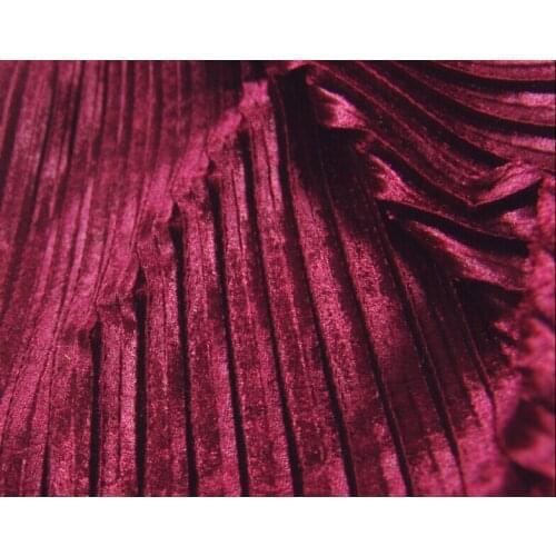 2 meters 150cm 59.05" width wine red soft crumple accordion pleated pleuche velour fabric for long skirt shirt MM64