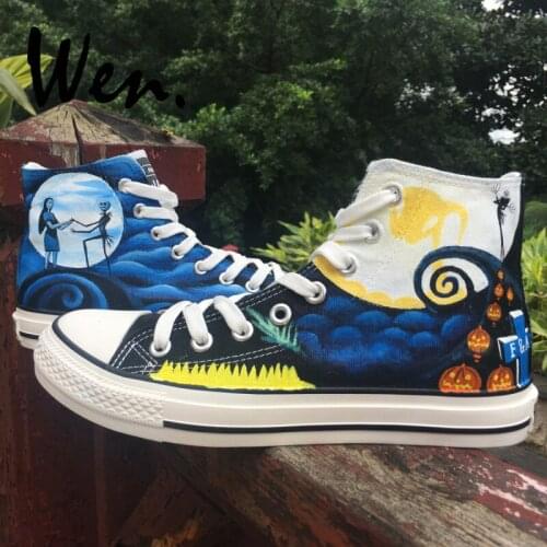 Wen Design Nightmare Before Christmas Hand Painted Canvas Skateboard Shoes Customized High Top Unisex Outdoor Bottom Sneakers
