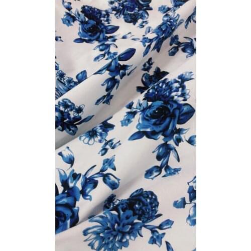 Blue rose flowers pattern vintage fabric Retro style cotton fabric for DIY Bag shirt dress cloth 1meter