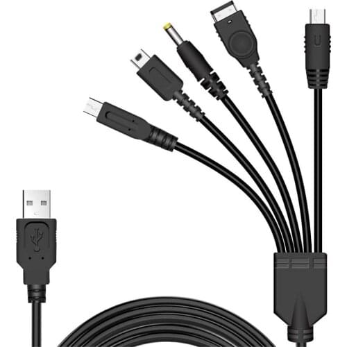 5 in 1 USB Charger Cable Compatible for Nintend NDS Lite, for Sony PSP 1000/2000, NDSi LL New 3DS XL 2DS, GBA SP, Wii U GamePad
