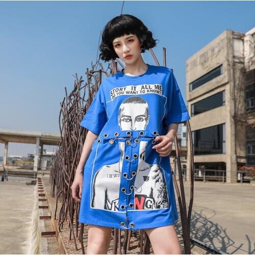 Summer Iron Ring T Shirt For Women Hip Hop Printing Loose Hollow Out T-Shirt Short Sleeve Letter Tops