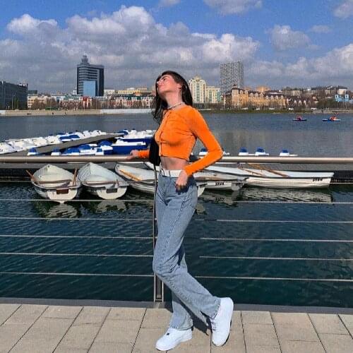 Womens Button Down Crop Tops, Long Sleeve Crew Neck Solid Color Slim Fit Blouse