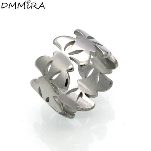 Fashion Women Lover Gold Color Titanium Steel Round Clover Leaf Plant Ring Jewelry For Christmas Gft