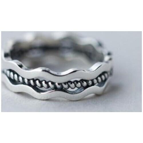 Sole Memory Retro Thai Silver Simple Wave Personality Art 925 Sterling Silver Female Resizable Opening Rings SRI241