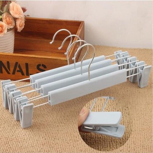 10Pcs Metal Clothes Hangers with Non-Slip Plastic Clips Pants Hanging Hook Rack