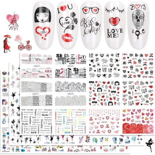 12 new romantic lovers water saving Decal slider nail art decoration stickers sexy lips flower heart envelope