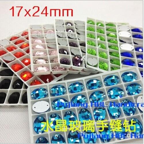 14PCS 17X24MM Deep Green Color 2 Holes Oval Sew On Crystal Rhinestone FlatBack Buttons