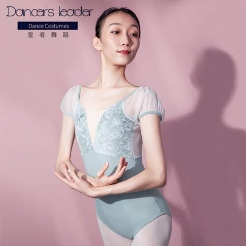 Ballet Leotard For Woman Sexy Swimsuit V-neck Puff Sleeve Flocking Printed Gymnastics Leotard Ballerina Dancewear Leotard