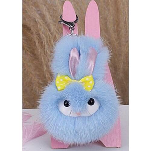 Real Mink Fur Keyring Fluffy Pompom Pendant Gift New Design Rabbit Soft Bunny Handbag Charm