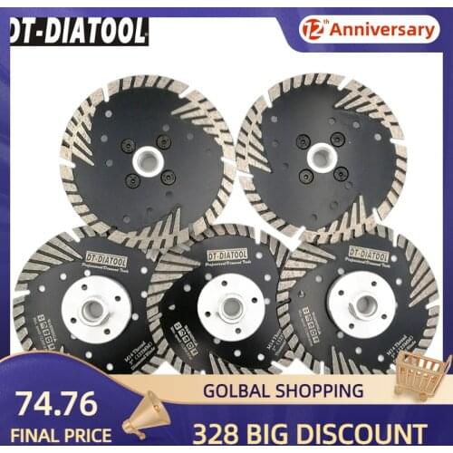 DT-DIATOOL 5pcs M14 125mm/5" Hot Pressed Diamond Turbo Blades with Slant Protection Teeth Saw Blade Granite Marble Cutting Disc