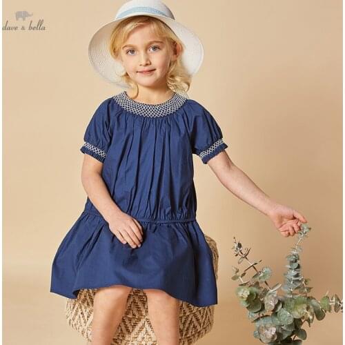 DKH17070 dave bella summer girls 5Y-13Y fashion cartoon print draped dress children sweet dress kids infant lolita clothes