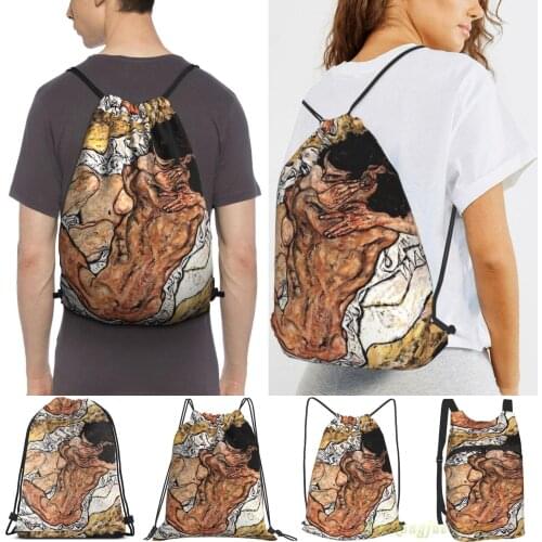 Egon Schiele - The Embrace 1917 Men Outdoor Travel Gym Bag Waterproof Drawstring Backpack Women Fitness Swimming Bag