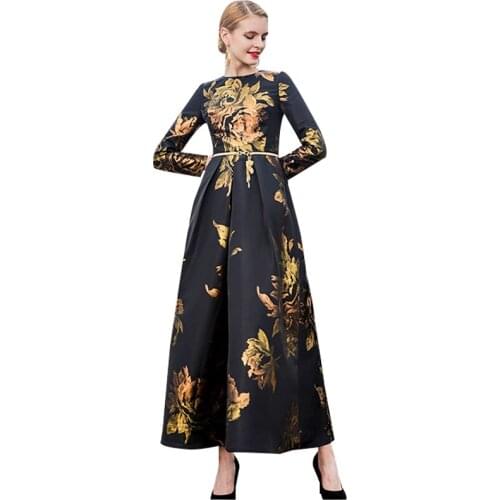 Fancy Dress 2021 Autumn Women Elegant Long Dress Printed Evening Gown Wedding Party Prom Special Occasion Maxi Long Dress DL1091