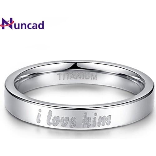 New 4mm Width Polished "I Love Him" Words Stainless Steel Ring for Men Women Cz Anniversary Wedding Rings Jewelry Free Shipping