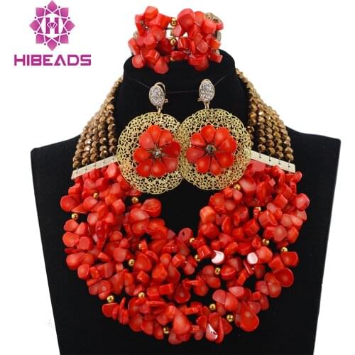 Orange Coral Beads Set New Nigerian Wedding Necklace African Beads Jewelry Set Women Gift Set Free Shipping HX567