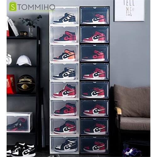 STOMMIHO 6pcs Transparent Shoe Boxes Storage Box Dust-proof Shoe Organizer Box Superimposed Combination Shoe Cabinet