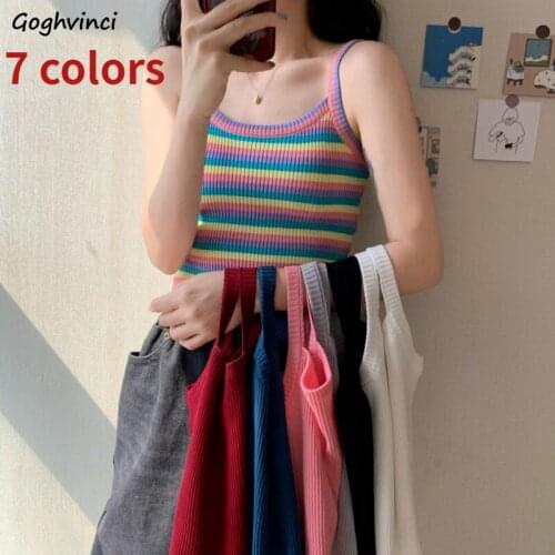 Camis Women Striped Chic Crop Tops Sexy Slim Skinny Hot Fashion Leisure Streetwear All-match Retro Knitted Basic Gentle Female